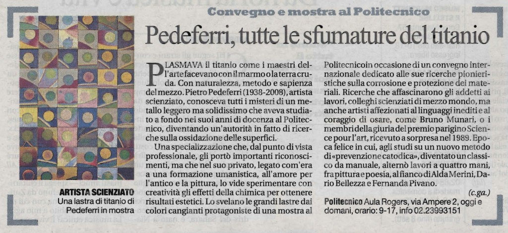 La Repubblica, 26/09/2013: Pedeferri, tutte le sfumature del titanio 